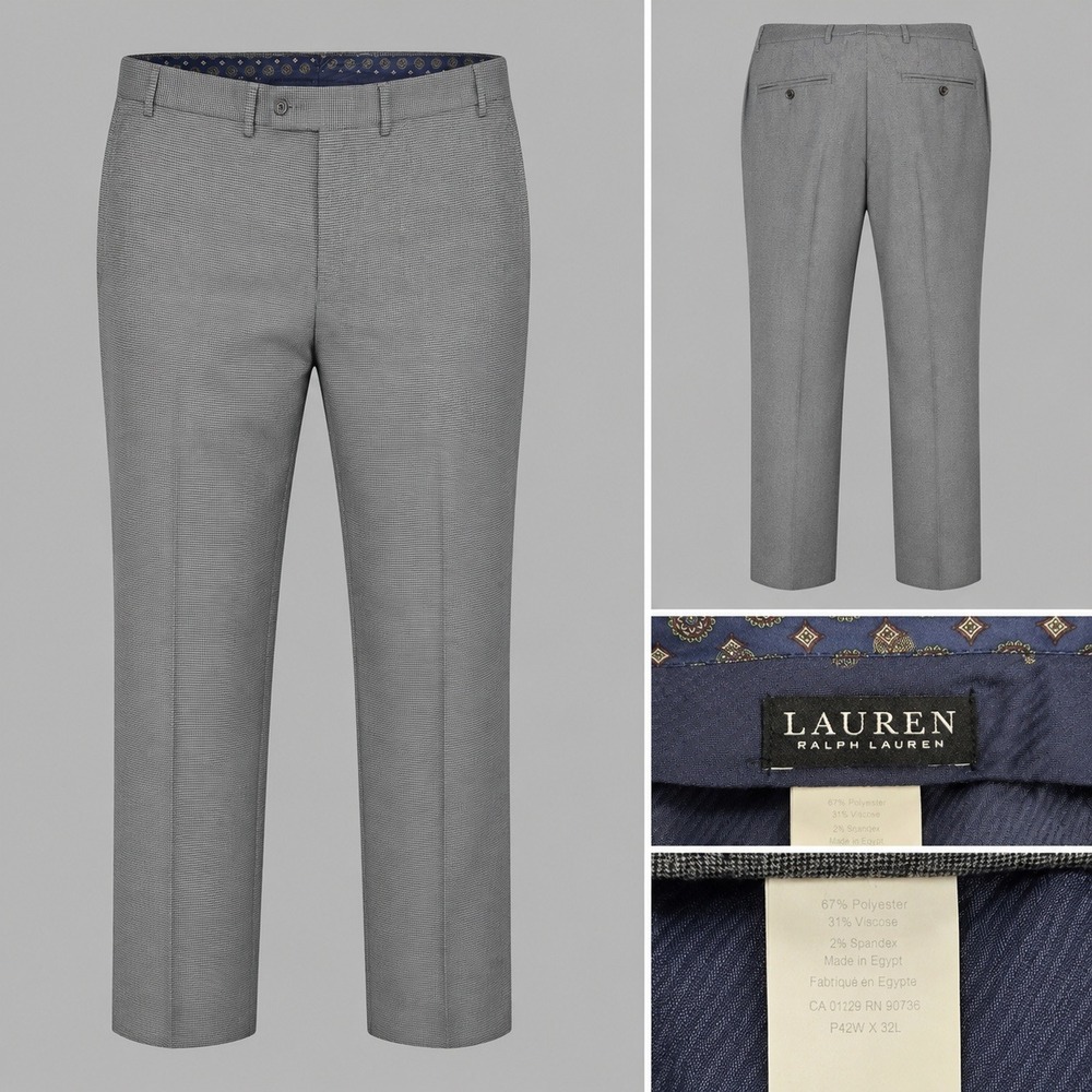Lauren Ralph‎ Lauren Dress Pants Mens 42x32 Grey Excellent Micro-Check Stretch